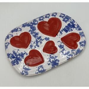 Vtg La Musa Italian Pottery Heart Trivet Wall Decor Hand Painted Italy Blue Red